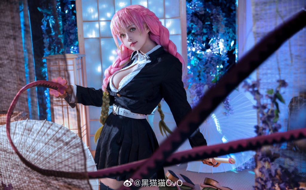 鬼灭之刃甘露寺蜜璃COS赏析,黑猫猫OvO高细节角色还原