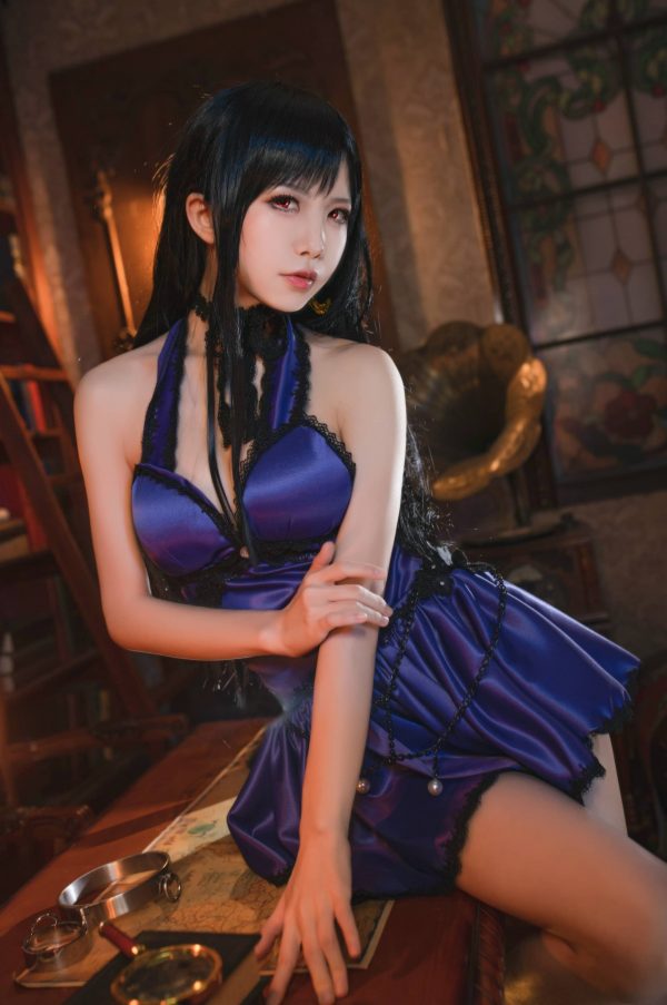 最终幻想经典女神复刻,水淼aqua高颜值紫裙蒂法cos作品鉴赏
