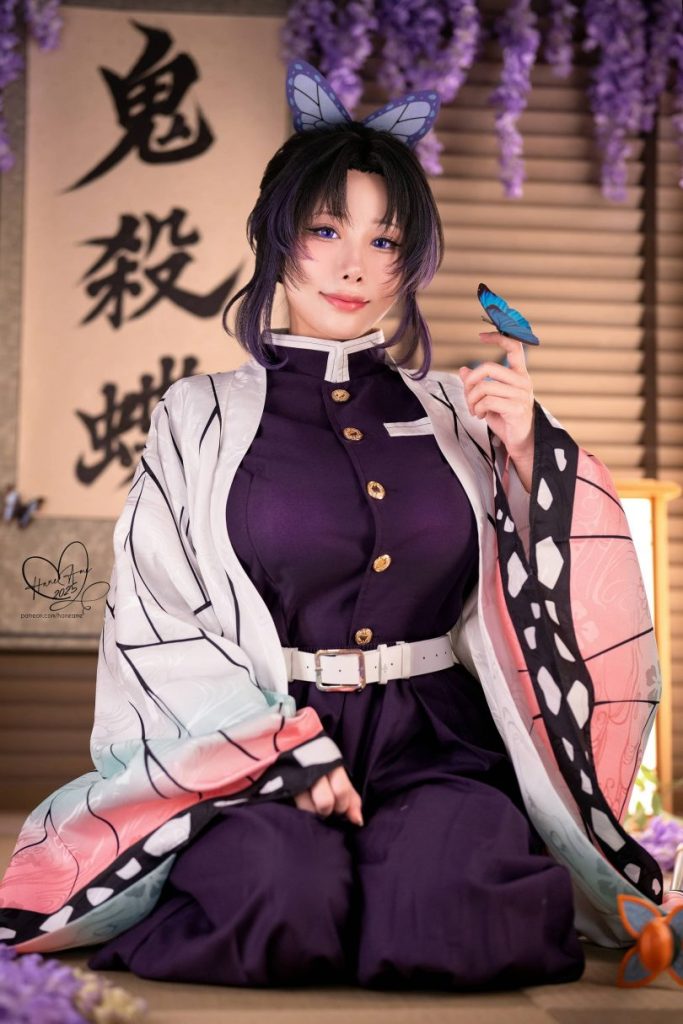 雨波HaneAme,鬼灭之刃蝴蝶忍COS角色还原图集!